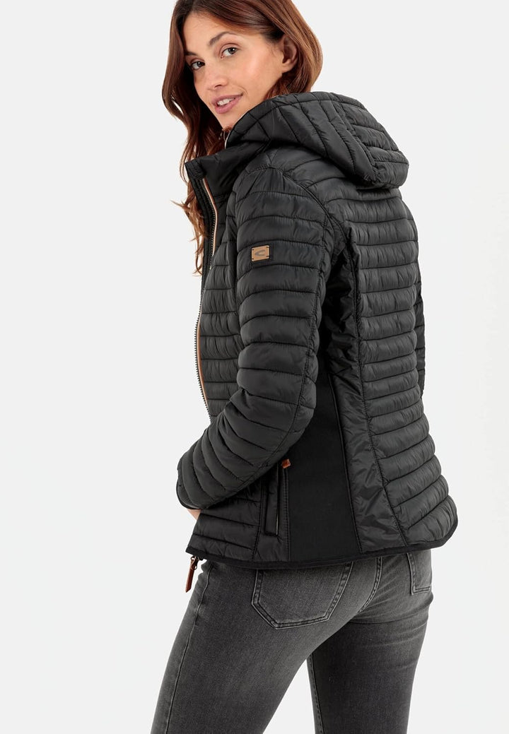 camel active Damen leichte Steppjacke mit abnehmbarer Kapuze 36 Blouson Schwarz, 36 Blouson Schwarz