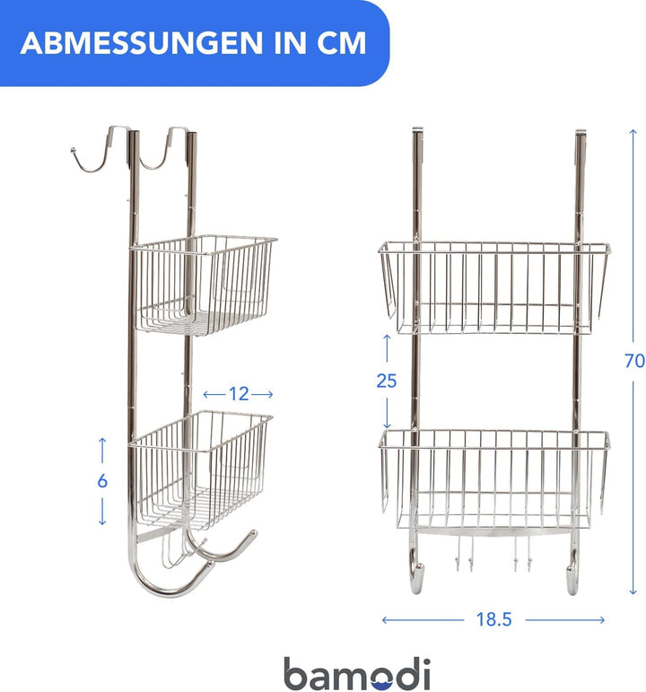 Bamodi Duschregal zum Hängen, Aufbewahrung l Verchromt - 70 x 18,5 x 19 cm l Duschablage l Einfache