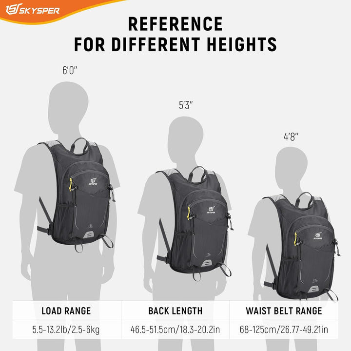 SKYSPER Wanderrucksack 15L Leichter Rucksack Wandern kleiner Trekkingsrucksack Atmungsaktiver Tagesr