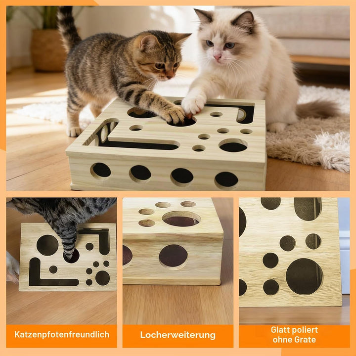 Katzen Kratzbrett für scharfe Katzenkrallen 30X25X8CM Kratzpuzzle Spielbox Holz Katzen Nagelpflege B
