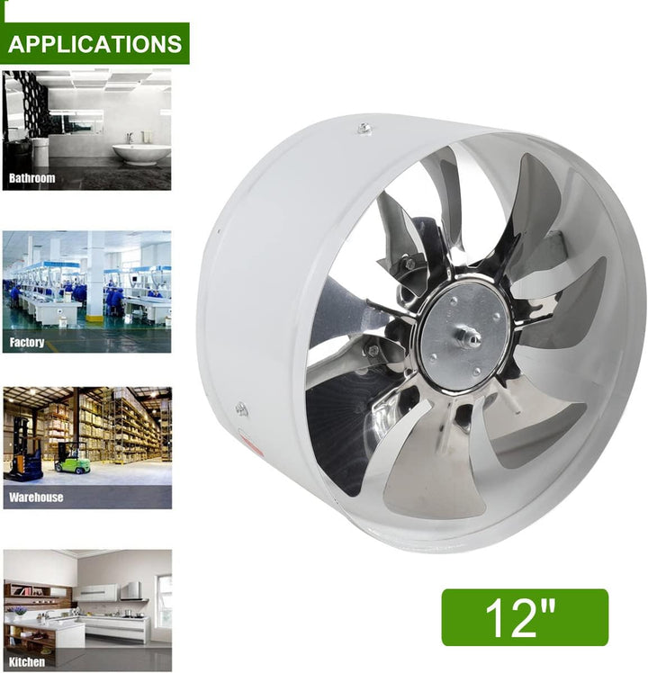 ECUTEE Rohrventilator 12" 300mm Abluftventilator Axiallüfter, Zuluft Abluft Lüfter Axialventilator I