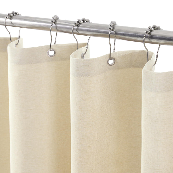 VANZAVANZU Duschvorhang Leinen mit Metall Duschvorhangringe Stoff Textil Badewannenvorhang Anti Schi