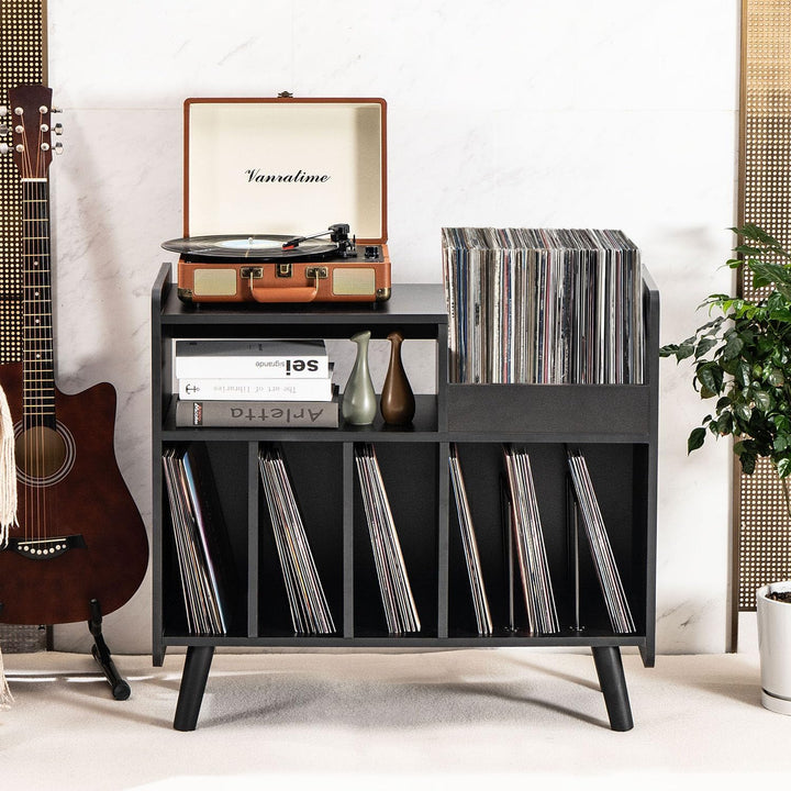 Plattenspielertisch, Plattenspielerständer aus der Mitte des Jahrhunderts mit Vinylaufbewahrung für