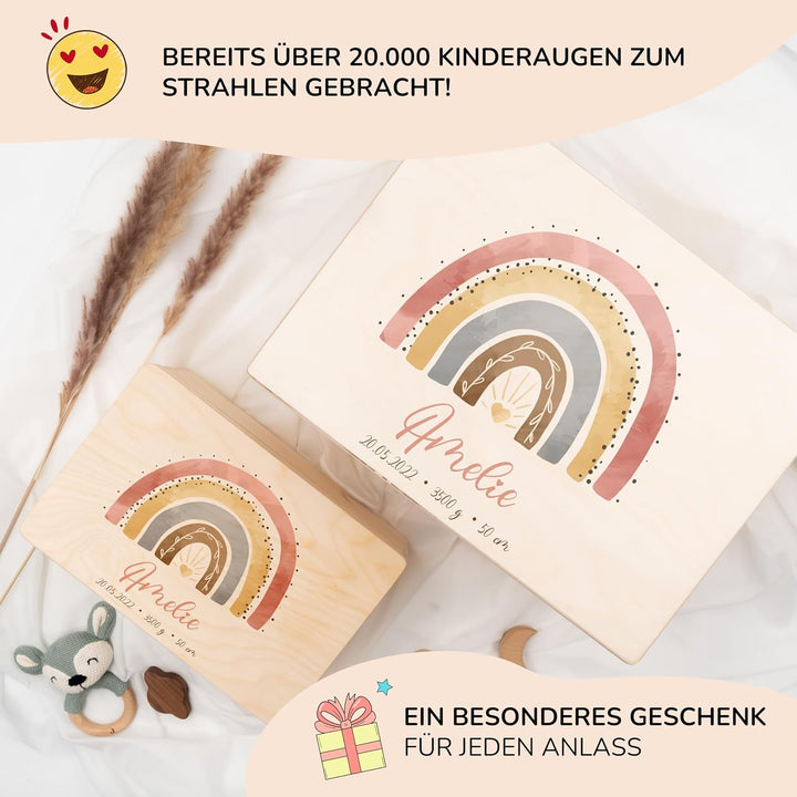 KIDSMOOD - Erinnerungsbox Baby, personalisierte Holzkiste mit Deckel, Ideal zur Aufbewahrung von Eri