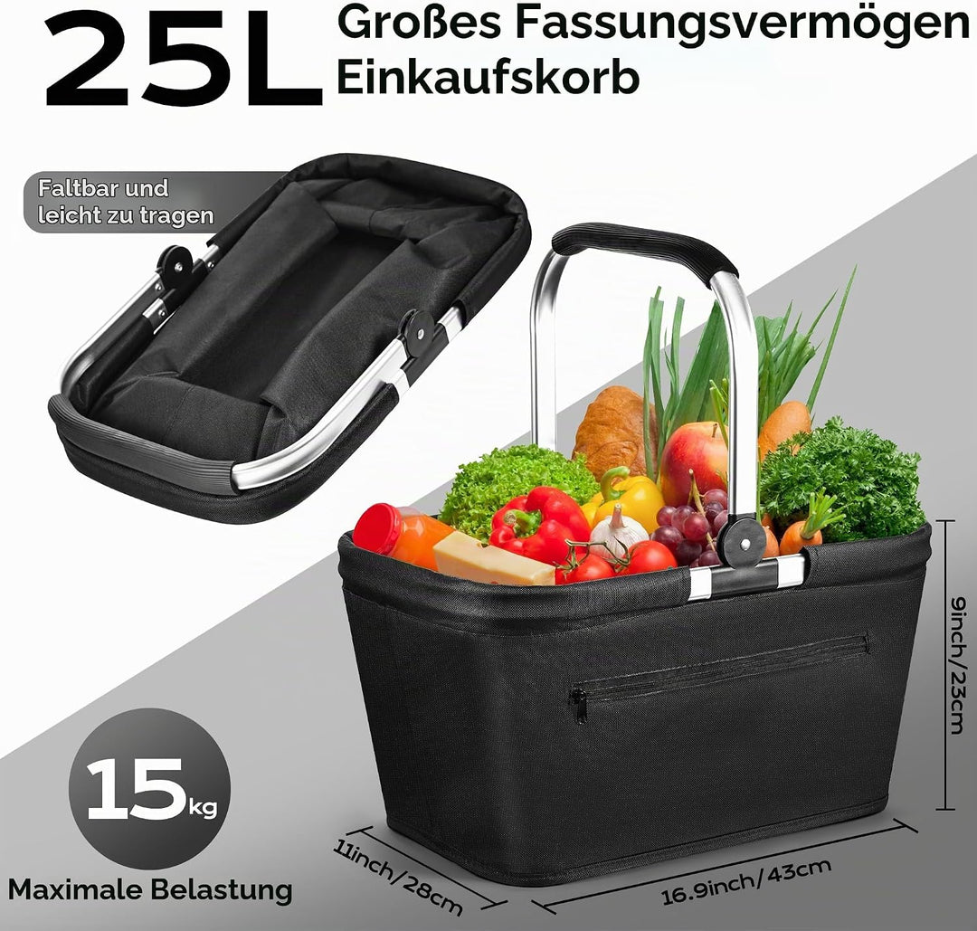 Chumix 25L Einkaufskorb Faltbar, Picknickkorb, Mutti Korb, Haushalts-tragekorb, Lieblingskorb mit Al