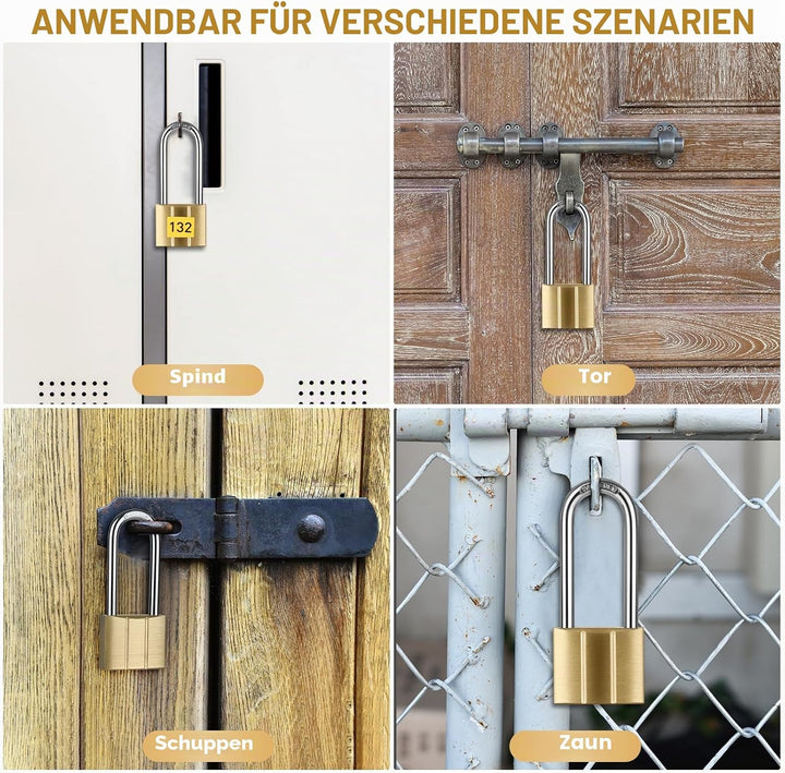 Diyife [2 Stück] Messing Vorhängeschloss mit 6 Schlüssel, 6mm Bügelstärke, Massiver Messing-Schloss,