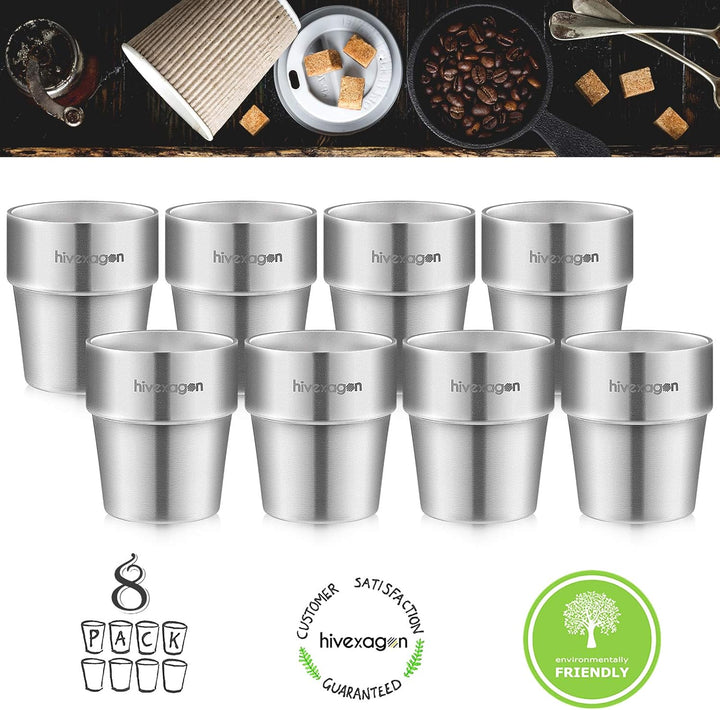 Hivexagon 300ml Set aus 8 Doppelwandigen Edelstahl becher edelstahl tasse- Ideal Für Kalte Getränke