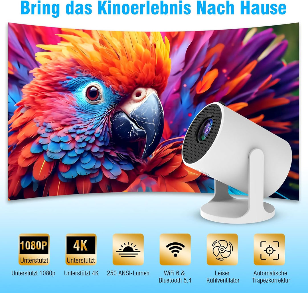Tragbarer Mini Beamer 4K mit WiFi 6 und Bluetooth, Kleiner Projektor für unterwegs, 360° drehbarer F