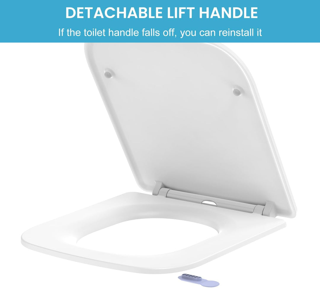 WC Sitz mit Absenkautomatik Eckig | Toilettendeckel Duroplast Weiss | Klobrille mit Schnellverschlus