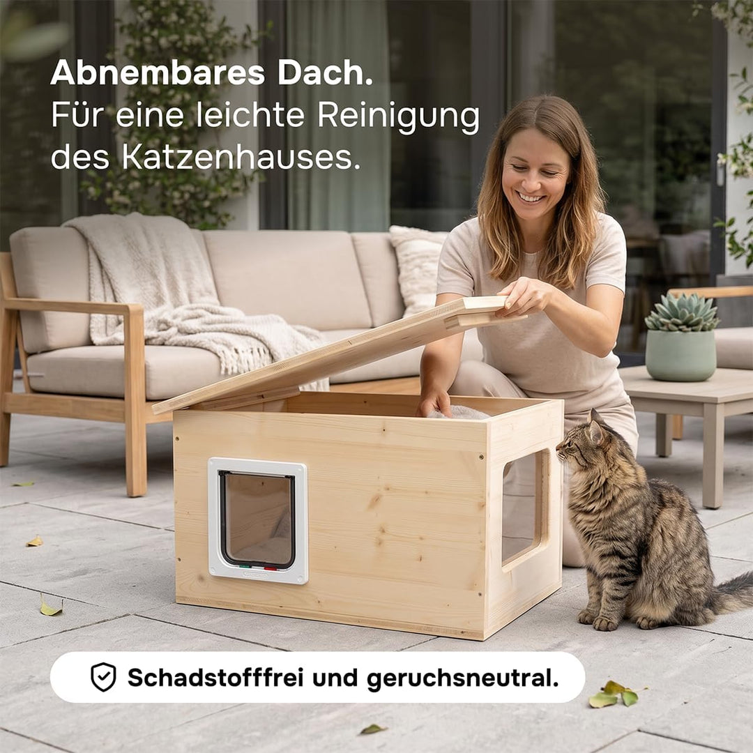 catcabin Katzenhaus für Draussen, Winterfest, Isoliert, Massivholz, Made in Germany, Outdoor Katzenh