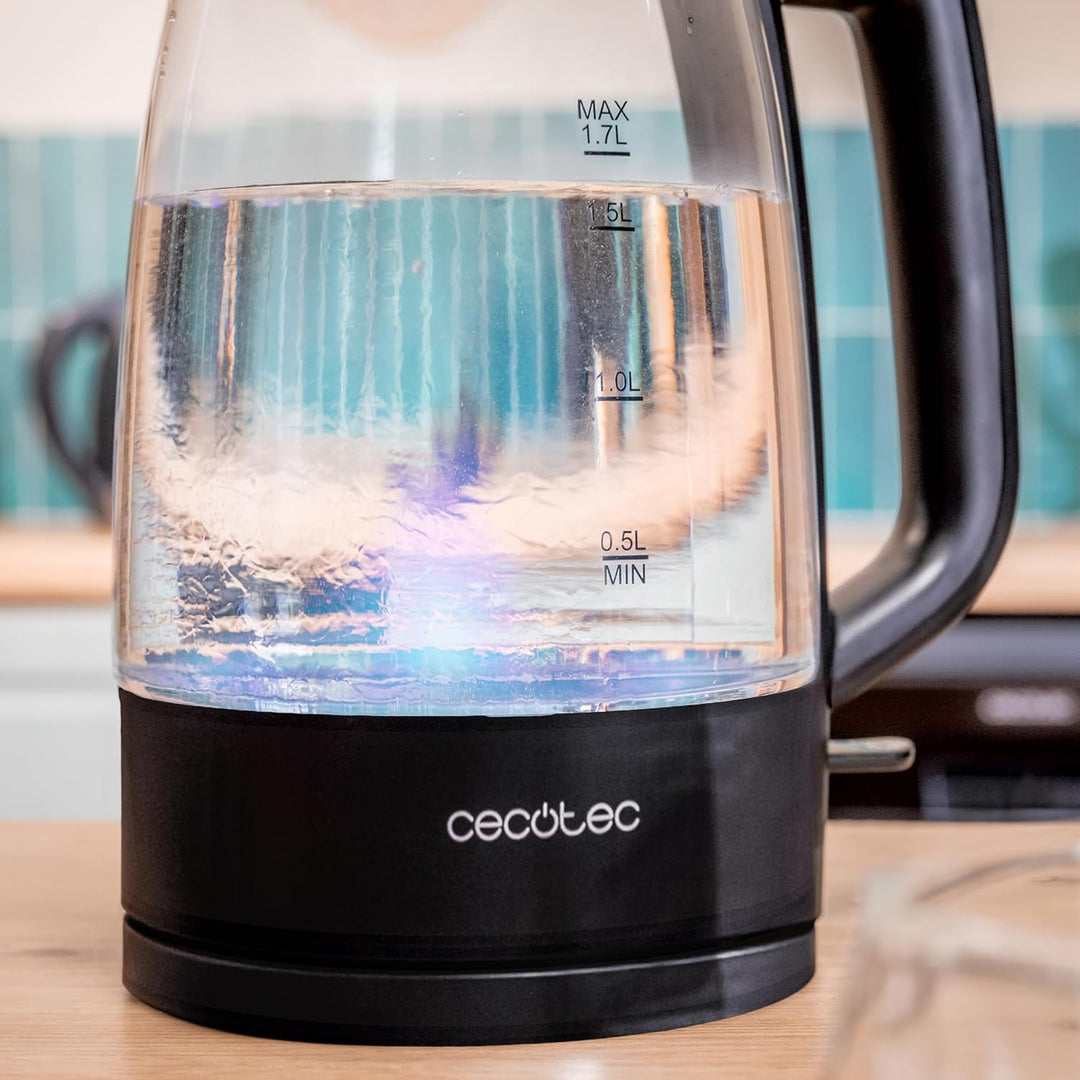 Cecotec Elektrischer Wasserkocher 1,7L ThermoSense 320 Clear, 2200W, Borosilikatglas, Leuchtanzeige,