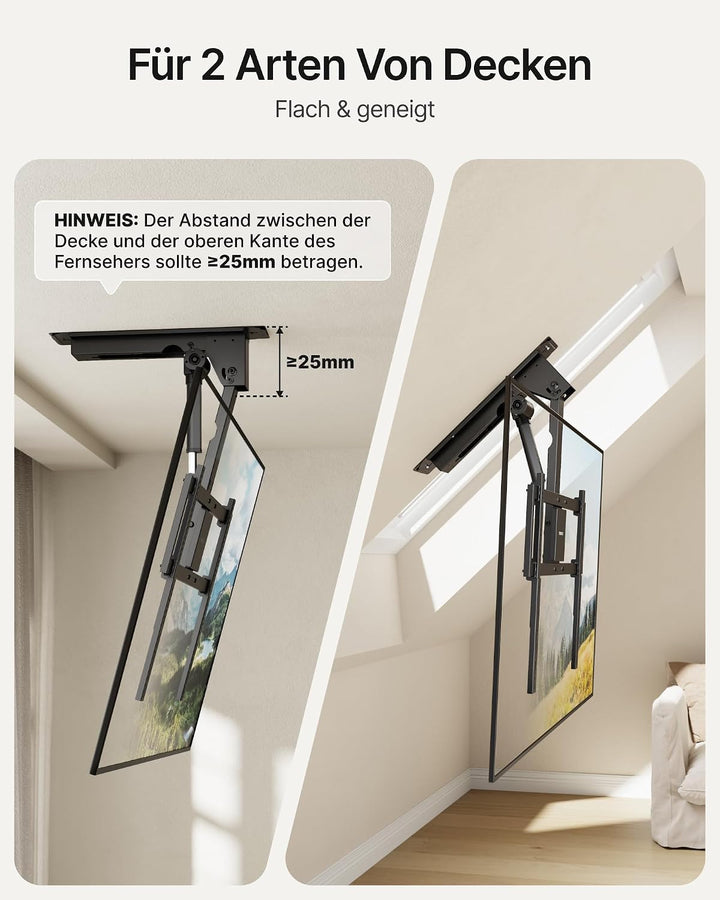 monTEK Motorisierte TV Deckenhalterung von 43-86 Zoll, hochbelastbar bis 55 kg, kompatibel mit Off-C