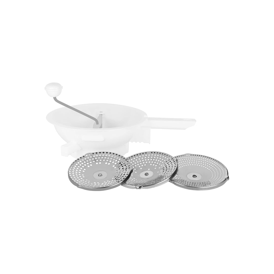 Metaltex Passiermaschine Spring mit 3 Edelstahl Scheiben, ø 24 cm, Weiss Weiss 24 cm, Weiß 24 c