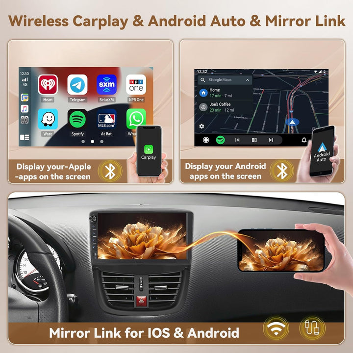 Hikity Android 15 4+64G Autoradio für Peugeot 207 2006-2010 mit 9 Zoll Incell Touchscreen, Autoradio