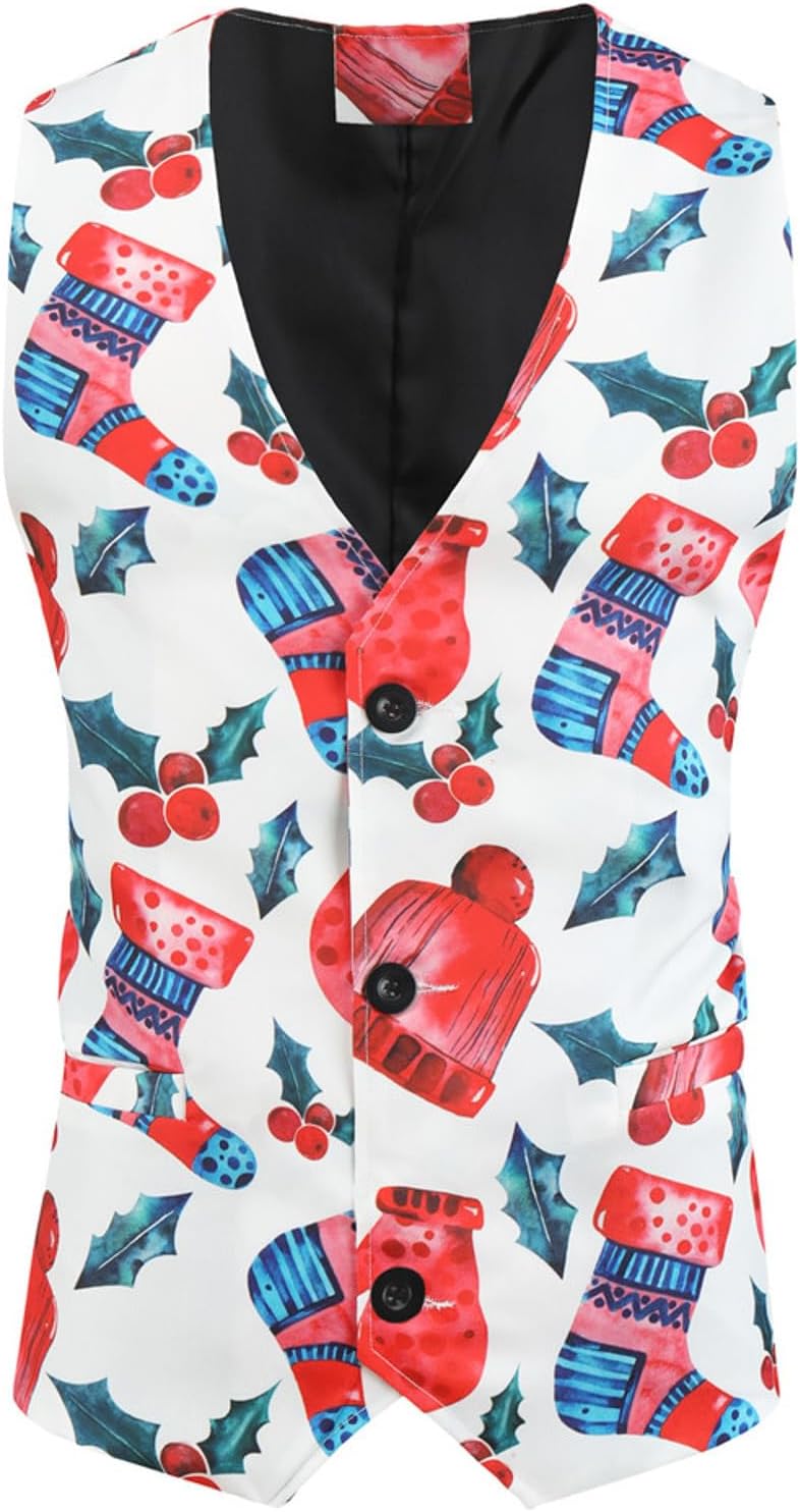 Herren Weihnachtsanzug 2Teilig Weihnachtsweste Slim Fit Button Verschiedene Weihnachtsmotiv Formal W
