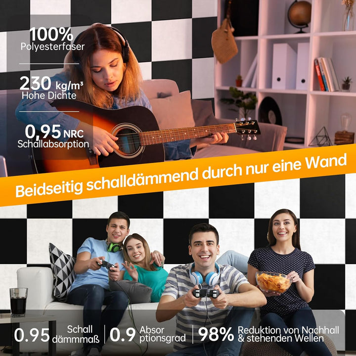 18 Stück Selbstklebend Akustikplatten,30x30x1 cm Akustik Absorber Akustikpanel Schallschutzplatten f
