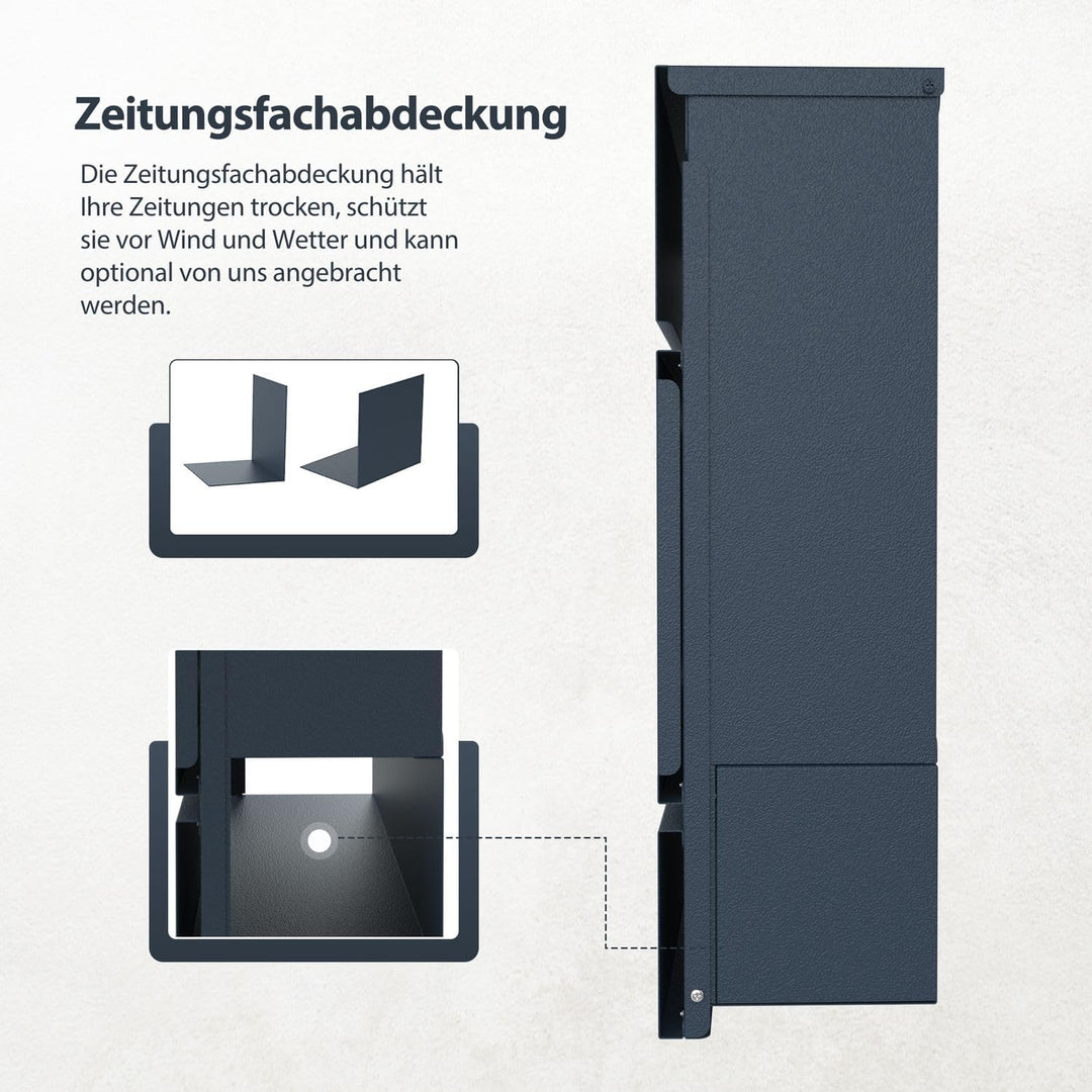 Briefkasten in Anthrazit RAL 7016 mit Standfuss freistehend - Postkasten Edelstahl Schild personalis