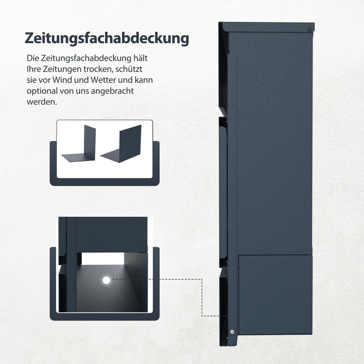 Briefkasten in Anthrazit RAL 7016 mit Standfuss freistehend - Postkasten Edelstahl Schild personalis