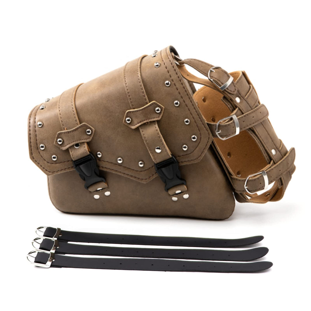 APEBAZY Motorrad-Satteltaschen - Braunes PU-Leder Schwingentasche Seitentaschen Dreieckige Gepäcktas