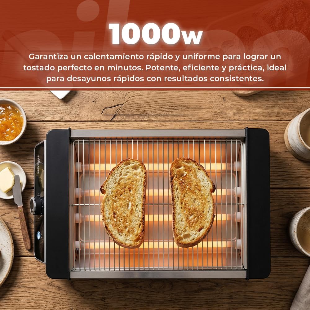 NTS1000FL4 Flach-Toaster, horizontal, 1000 W, 6 Toaststufen, manuelle Steuerung, digitaler Timer, Rö
