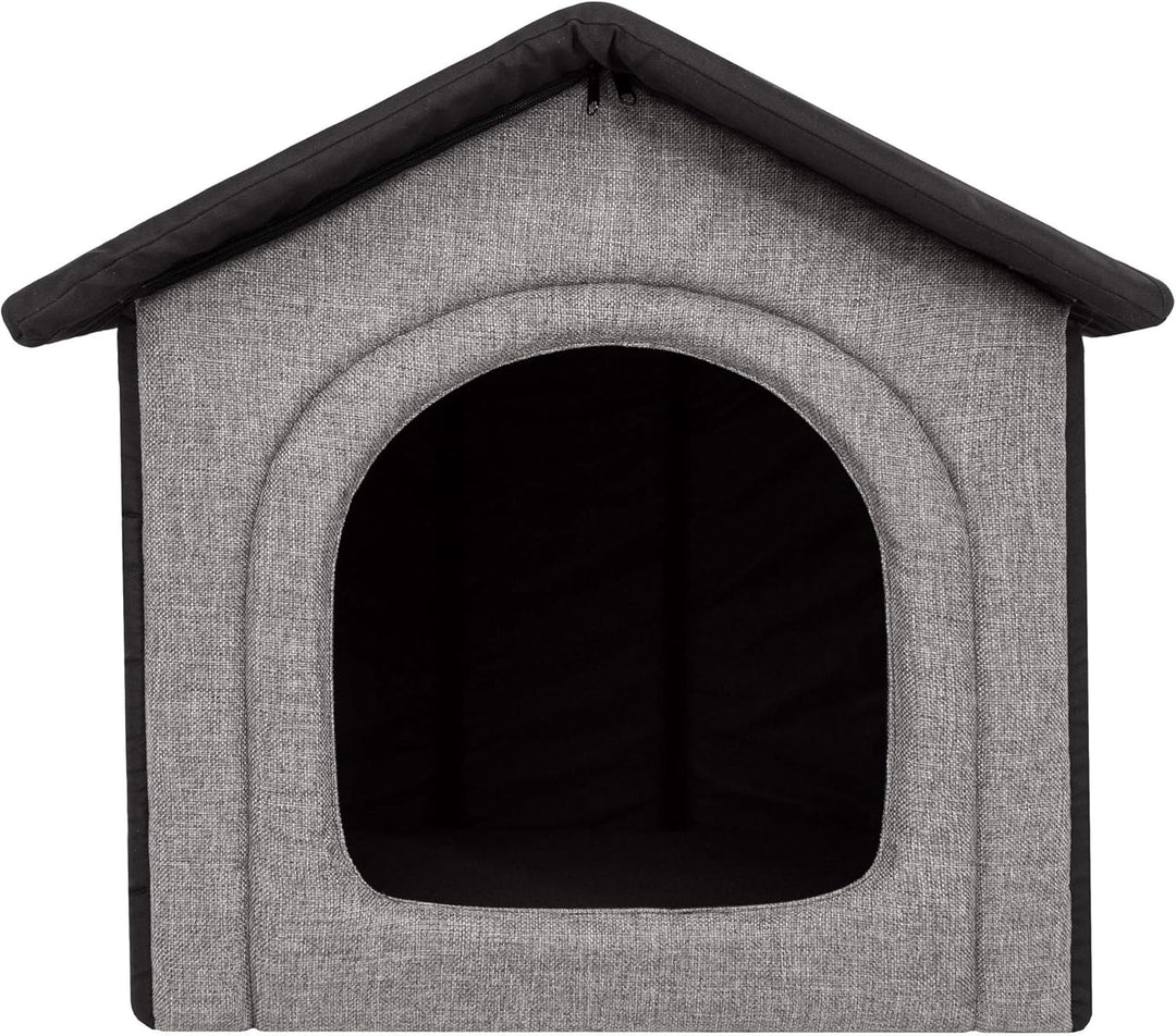 Hundehütte Hundehöhle Hundebett Hundehaus Katzenhöhle Tierbett XL - 60x55 cm hellgrau mit schwarz XL