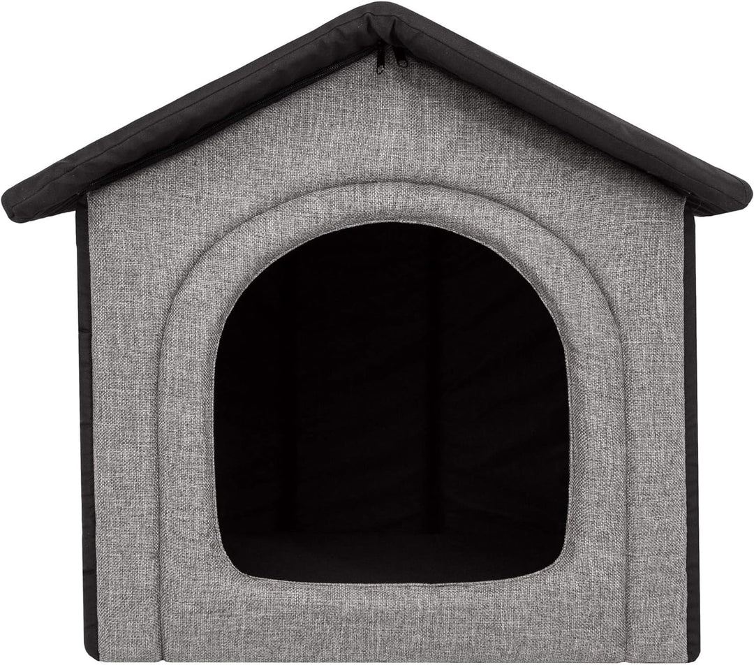 Hundehütte Hundehöhle Hundebett Hundehaus Katzenhöhle mittle L - 52x46 cm hellgrau mit schwarz L - 5