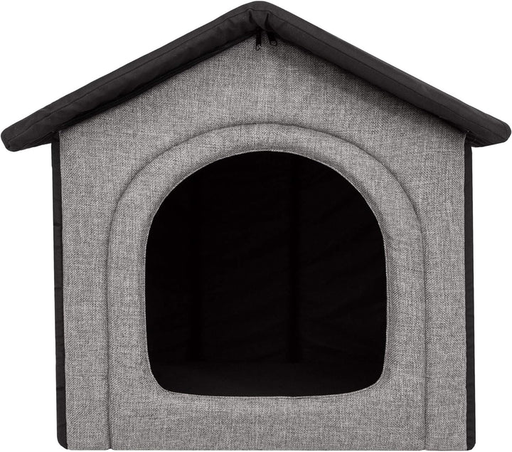 Hundehütte Hundehöhle Hundebett Hundehaus Katzenhöhle mittle L - 52x46 cm hellgrau mit schwarz L - 5