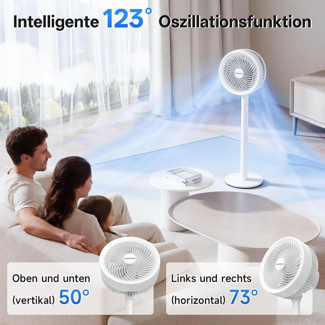 WOWDSGN Leiser Standventilator, Hochleistungs Luftzirkulator Ventilator mit 5 Flügeln, 4-fach höhenv