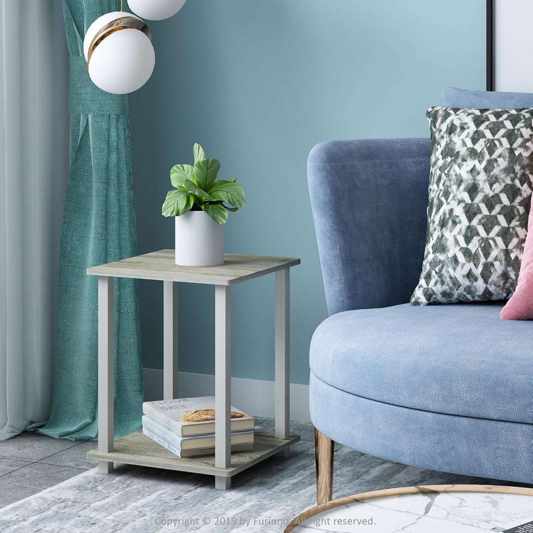 Furinno Simplistic Sofatisch, Couchtisch, Beistelltisch, mit 2 Ebenen, 2-er Set, Sonoma Eiche / Weis