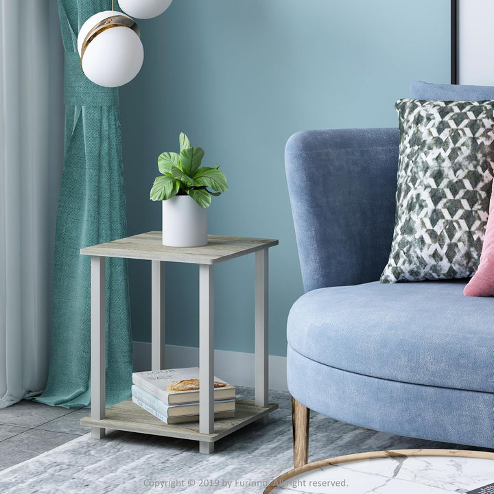 Furinno Simplistic Sofatisch, Couchtisch, Beistelltisch, mit 2 Ebenen, 2-er Set, Sonoma Eiche / Weis