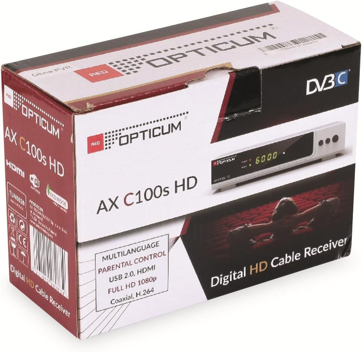 RED OPTICUM AX C100 HD Kabelreceiver I Digitaler Kabel-Receiver HD mit LED-Display - EPG - HDMI - US