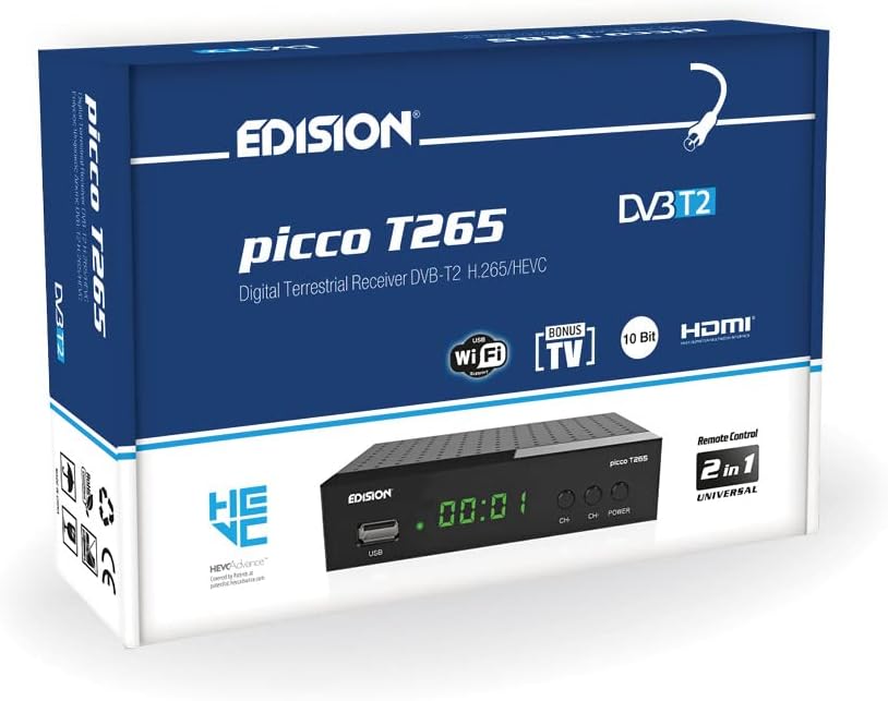 EDISION Picco T265 Full HD H.265 HEVC terrestrischer FTA Receiver T2 &amp; Vantage VTA74 Zimmerantenne D
