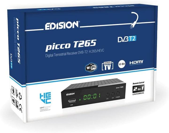 EDISION Picco T265 Full HD H.265 HEVC terrestrischer FTA Receiver T2 &amp; Vantage VTA74 Zimmerantenne D