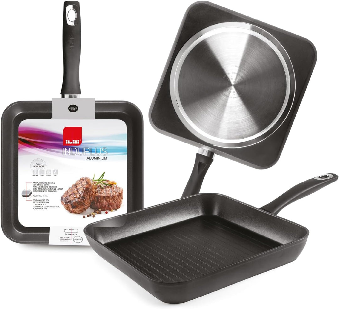 IBILI - Grillpfanne New Induplus, 28 cm, Aluminium, Anti-Haft, geeignet für Induktion 28 cms, 28 cms