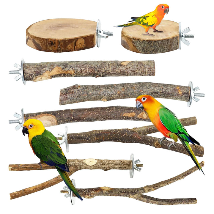 8 Stück Natur Sitzstangen Set für Vögel, Naturholzstangen Vogelständer Vogelzubehör Sitzstangen, Vog