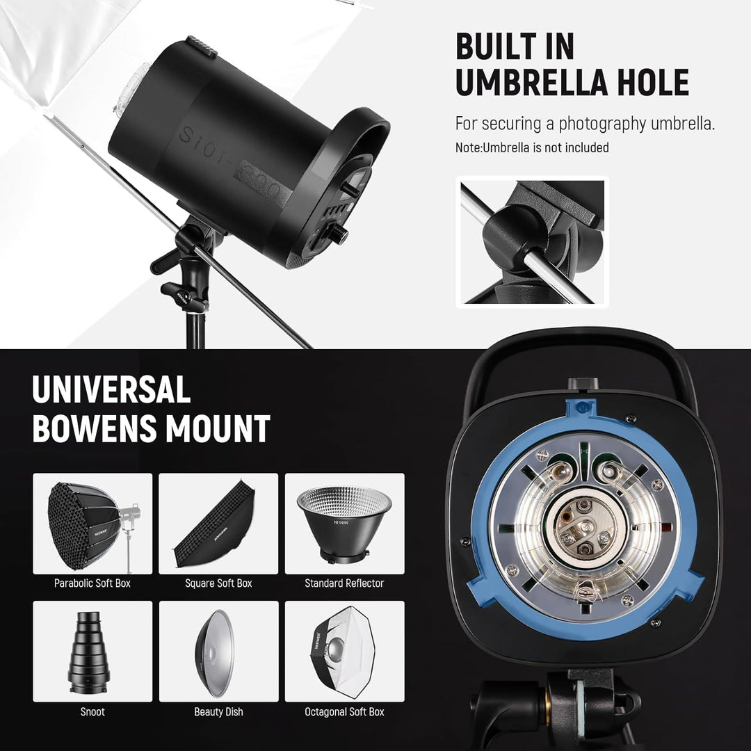 NEEWER 600Ws Studio Monolight Strobe Flash Set 2er Pack S101-300W PRO 5600K Blitzlicht Studio mit 2,