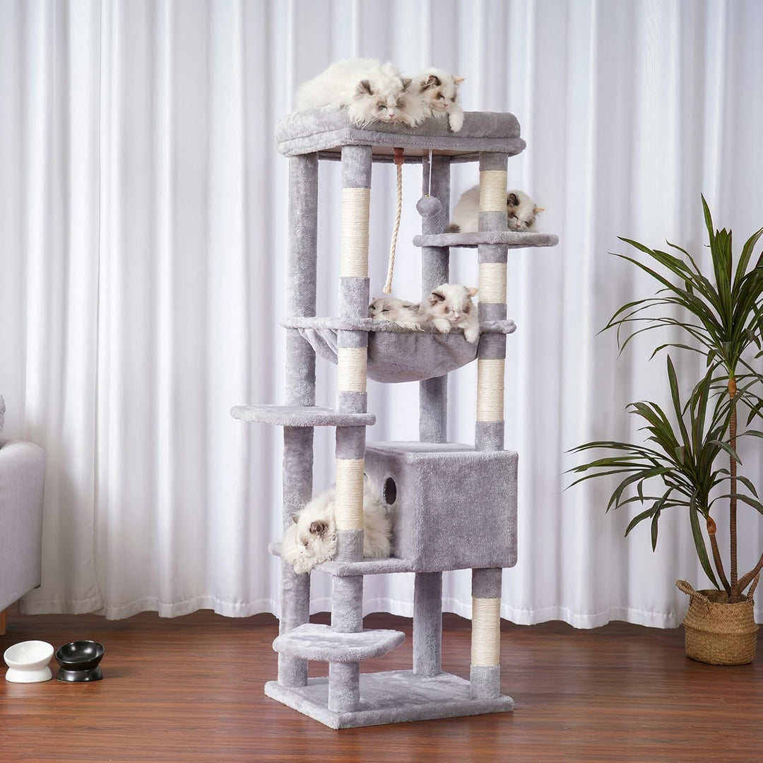 Heybly Kratzbaum, mit Decken, für grosse Katze, Katzenbaum, grosse Plattformen, Höhle, 50 x 50 x 153