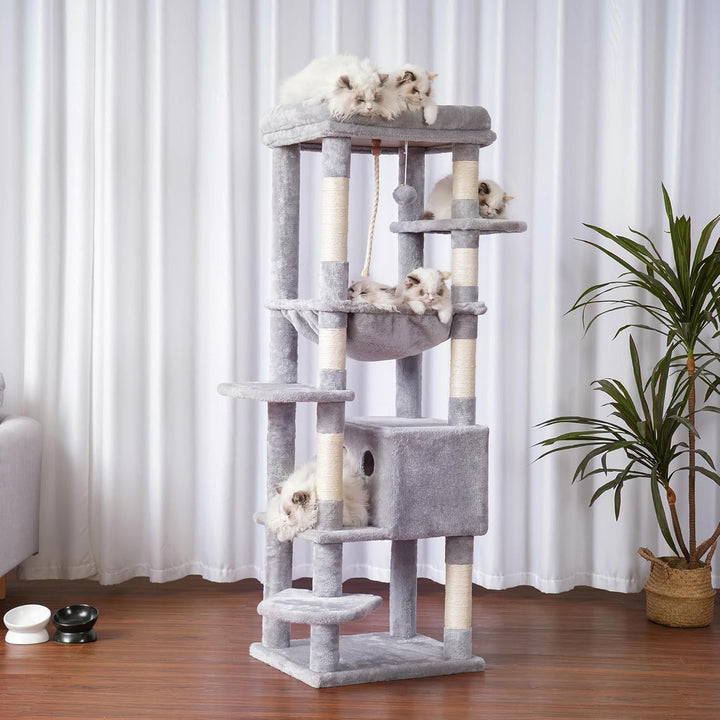Heybly Kratzbaum, mit Decken, für grosse Katze, Katzenbaum, grosse Plattformen, Höhle, 50 x 50 x 153
