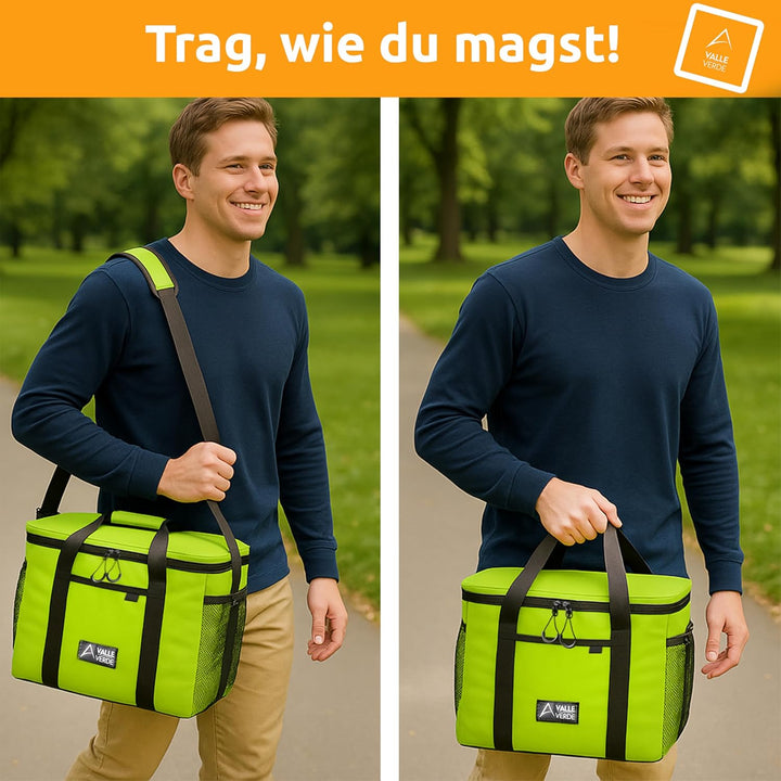 Valle Verde Multifunktionale Kühltasche 20L – Kühlbox mit 4-lagiger Isolierung, Auslaufsicher, mit S