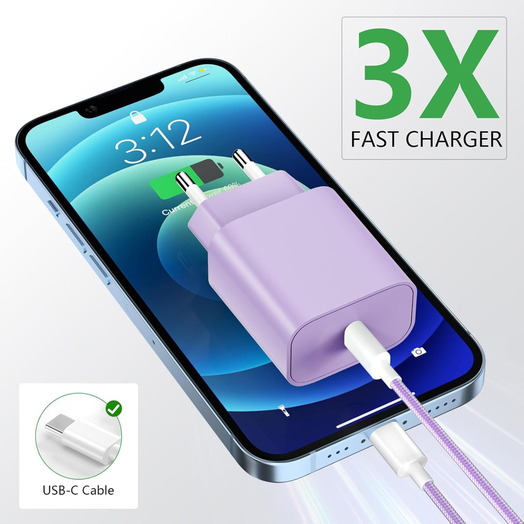 USB C Ladegerät Ladekabel für iPhone 16 15, 20W USB C Schnellladegerät und Schnellladekabel, 2Pack L