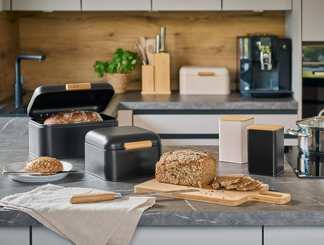 Zeller Brotkasten, Metall/Bambus, schwarz