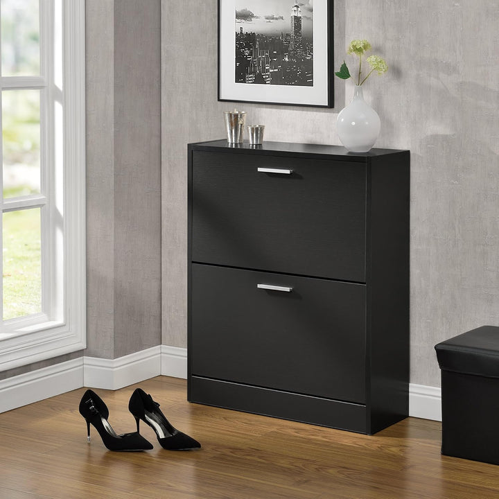 [en.casa] Schuhschrank Sykkylven Schuhkipper mit 2 Klappen Schuhkommode für 12 Paar Schuhe 81 x 63 x