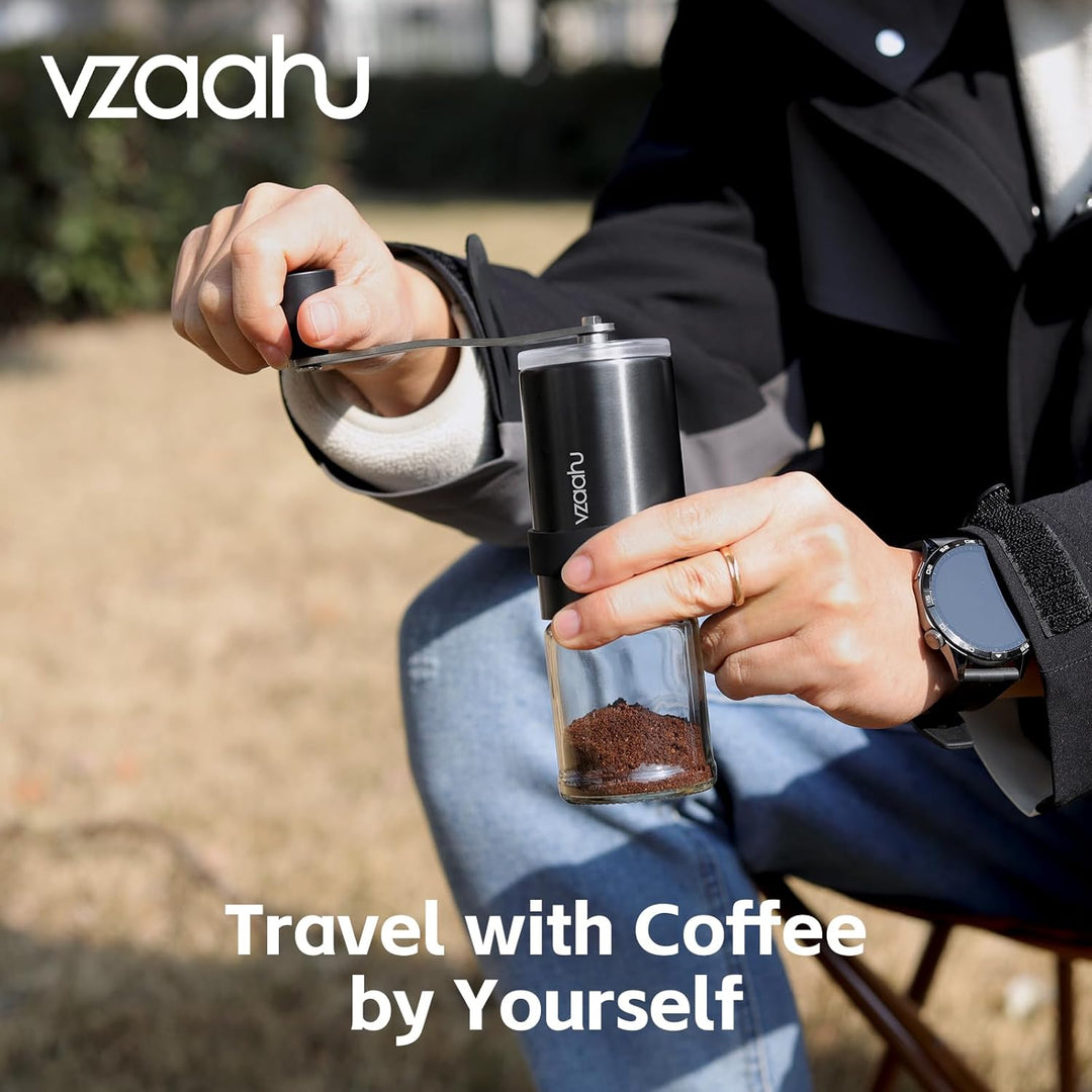 Vzaahu Kaffeemühle manuell mit Kegelmahlwerk,Einstellbare Grobheit,Konischer Keramikfräser,Tragbare