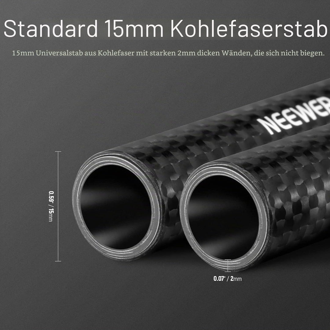 NEEWER 15mm Kohlefaser Verlängerungsstangen 30cm, kompatibel mit SmallRig, kompatibel mit Tilta 15mm