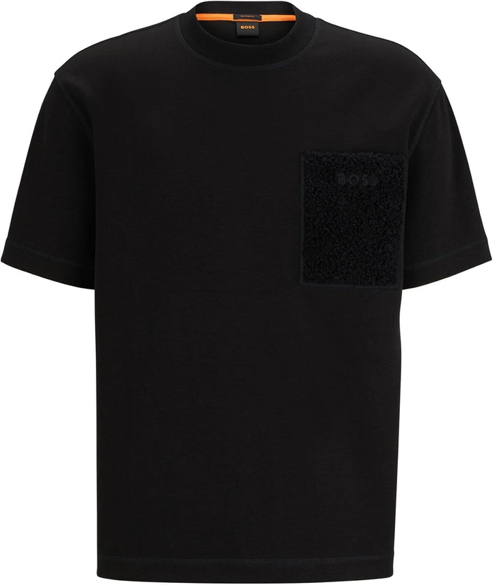 BOSS Herren Teeteddy Oversized T-Shirt aus Interlock-Baumwolle mit Teddy-Tasche XS Black1, XS Black1