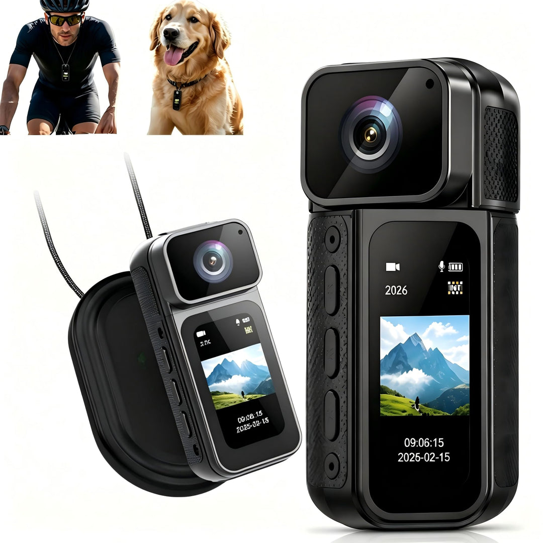 Mini Action Cam Bodycam mit 32GB Speicherkarte, 180° Drehbarer Objektiv 1.47&