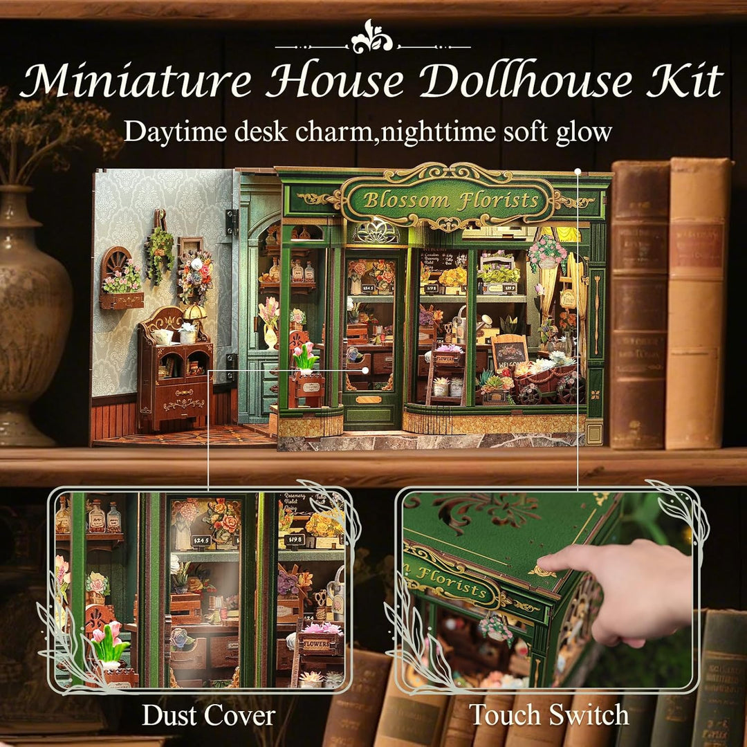 CUTEBEE Book Nook Kit - DIY Holz Miniature House Blumenladen-Stil, Miniatur Haus Selber Bauen Puppen