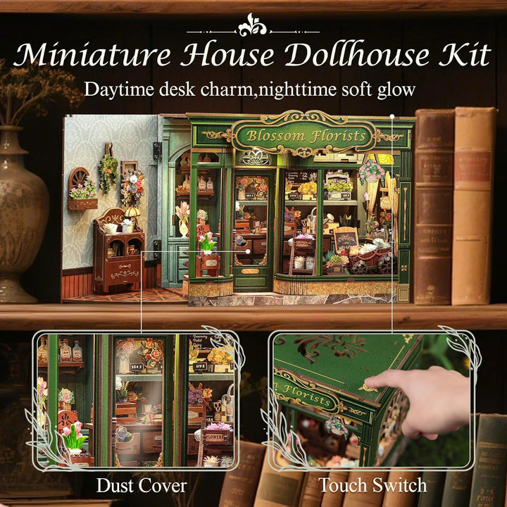 CUTEBEE Book Nook Kit - DIY Holz Miniature House Blumenladen-Stil, Miniatur Haus Selber Bauen Puppen