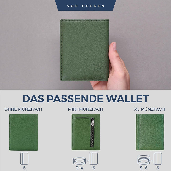VON HEESEN® Leder Geldbörse Herren & RFID Schutz I Echtleder Geldbeutel für Männer & Damen I Portemo