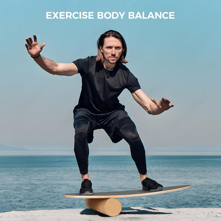 Cowiewie Balance Board, 15mm Dickes BalanceBoard + 10mm Korkrolle, Balance-Board Maximale Belastung